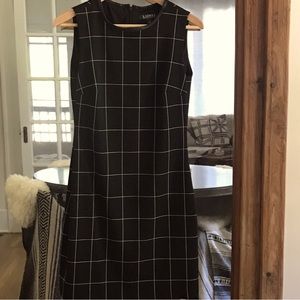 RALPH LAUREN Black Window pane Shift Dress with Leather Detailing Women Size 2